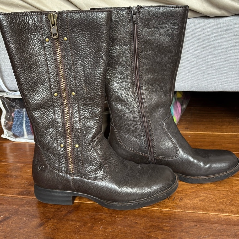 Born brown mid calf waters studded boots D86906 size 8.5 medium